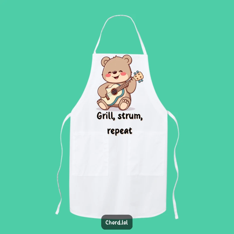Funny Bear Ukulele Apron - Cheerful Chef Music Funny Kitchen Gift