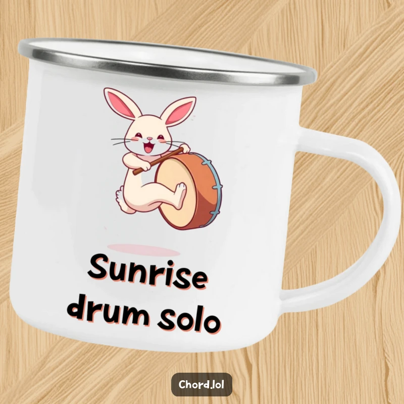 Funny rabbit kicking a large bass drum in an outdoor setting, designed for musical adventurers.