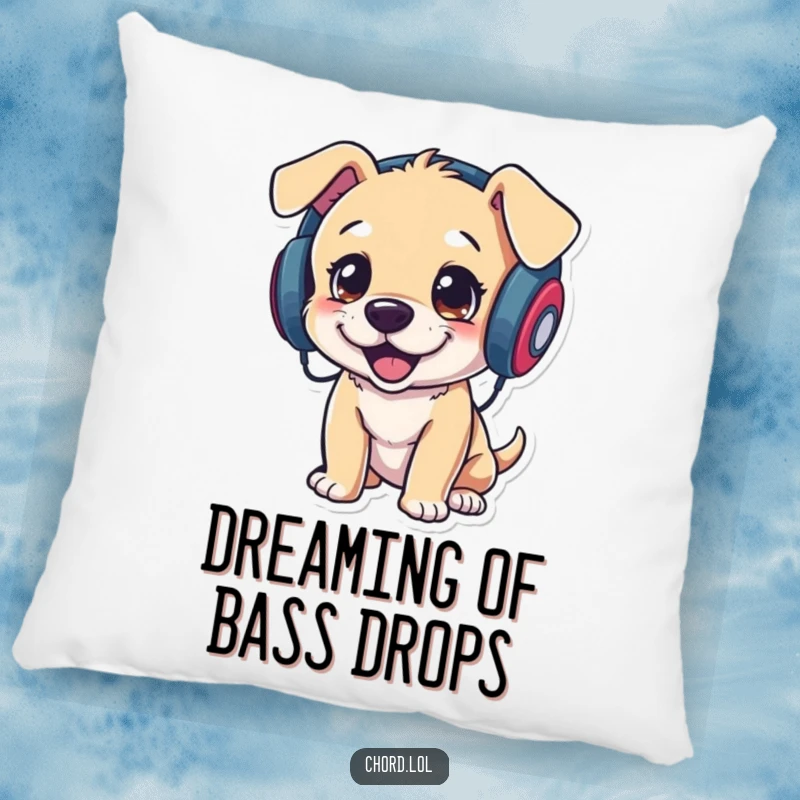 Soft funny puppy DJ pillow, a cute dog with headphones, providing humorous comfort and style.