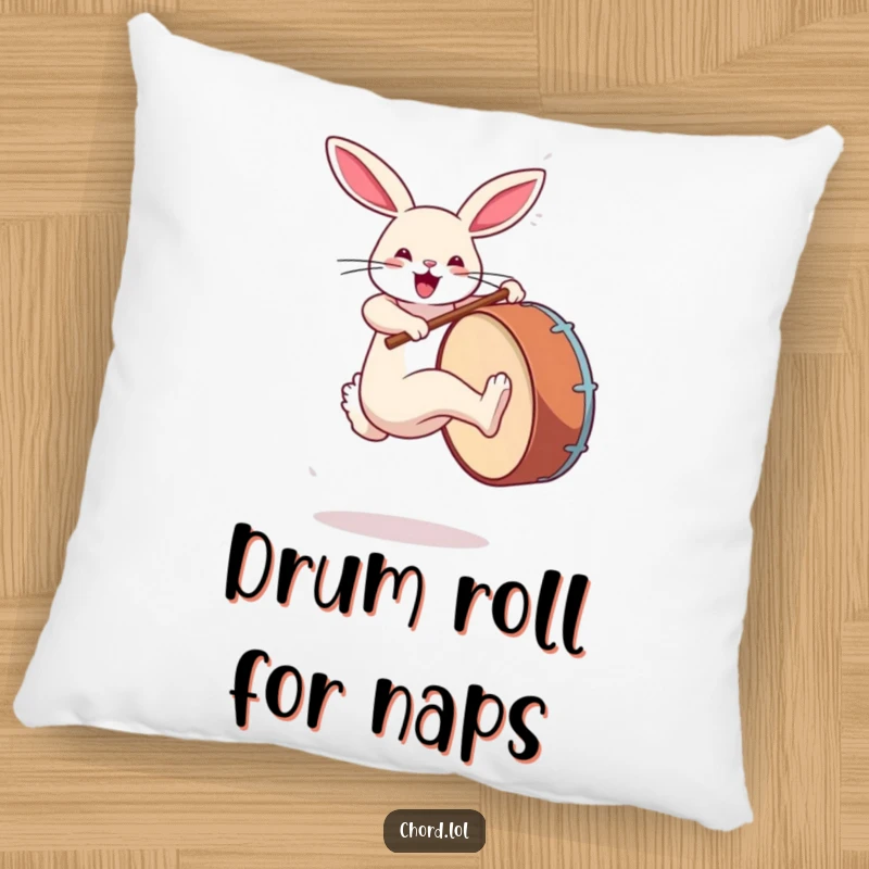 Funny rabbit kicking a large bass drum, a soft and humorous addition for music lovers.