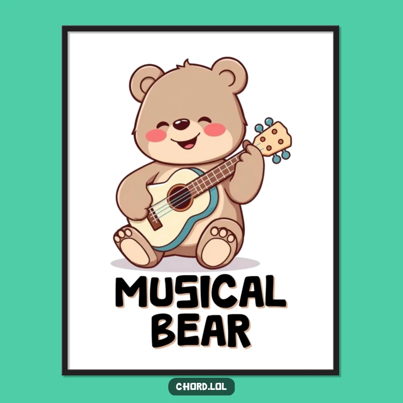 Funny Bear Ukulele Digital Print - Cheerful Music Wall Art Funny Gift