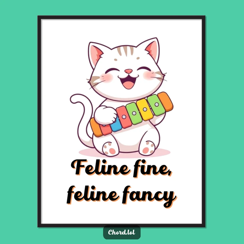 Free Printable Funny Wall Art: Smiling Cat Xylophone Maestro - Whimsical Downloadable Decor