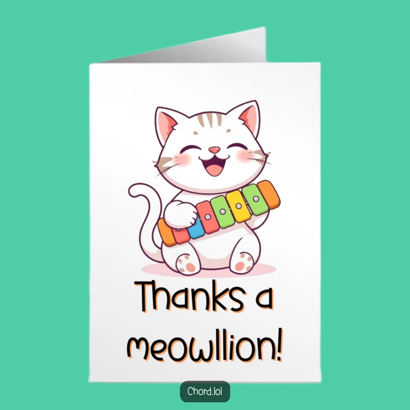 Free Printable Thank You Card: Grateful Cat Xylophone Melody - Heartfelt Downloadable Note